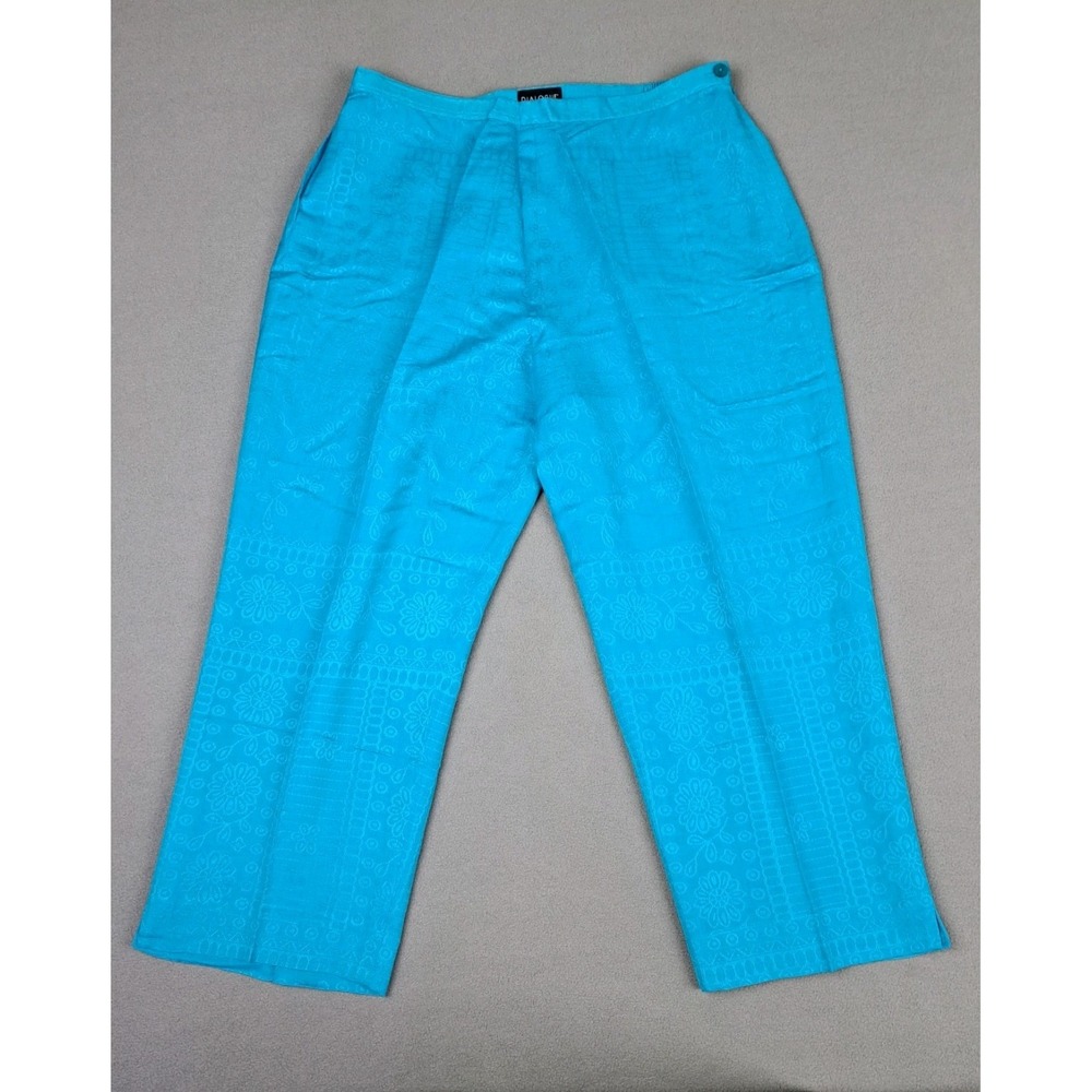 Dialogue Linen Blend Pants Womens 20 Blue Floral Paisley Boho Cropped Beach Lite